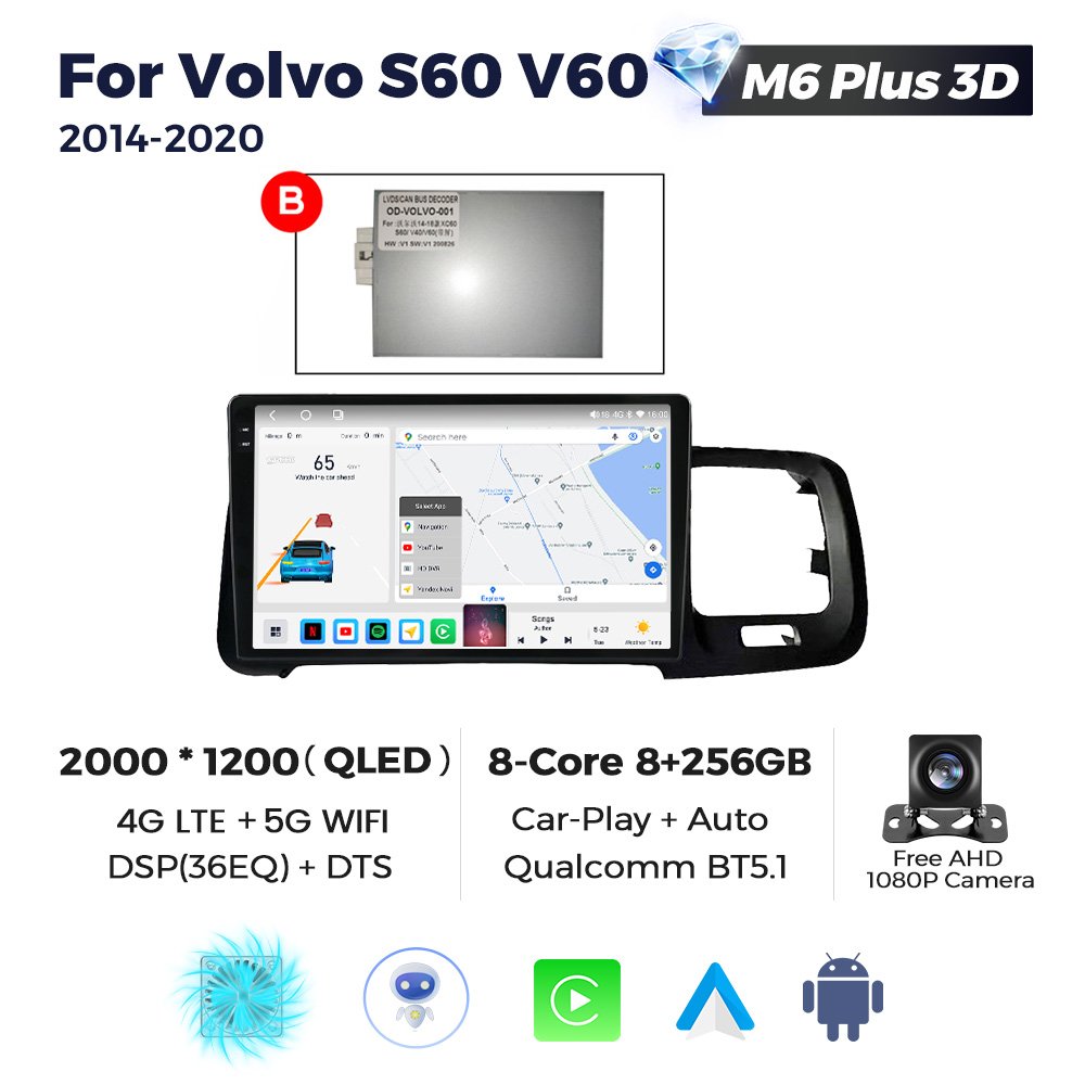 MEKEDE M6 Pro 3D Ips 1280*720 Qled 2000*1200 Car-play Auto Touch Screen Portable Wireless for volvo S60 v60 2011-2013