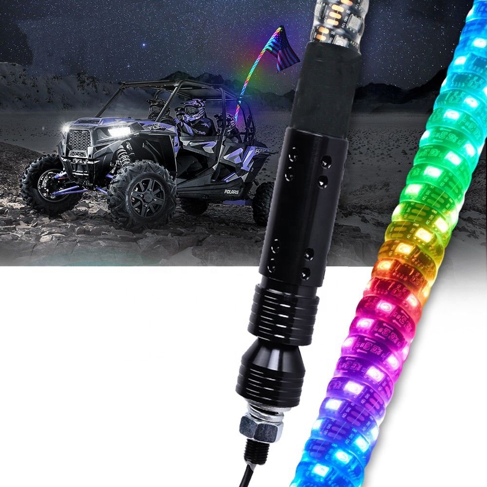 3FT High Brightness RGB Chasing Flag LED Pole Led Whip Lights by App and Remote Control for ATV/UTV/Polaris/RZR Offroad/Mining