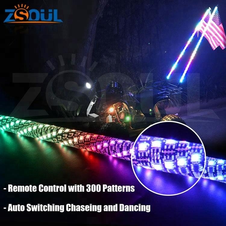 3FT High Brightness RGB Chasing Flag LED Pole Led Whip Lights by App and Remote Control for ATV/UTV/Polaris/RZR Offroad/Mining