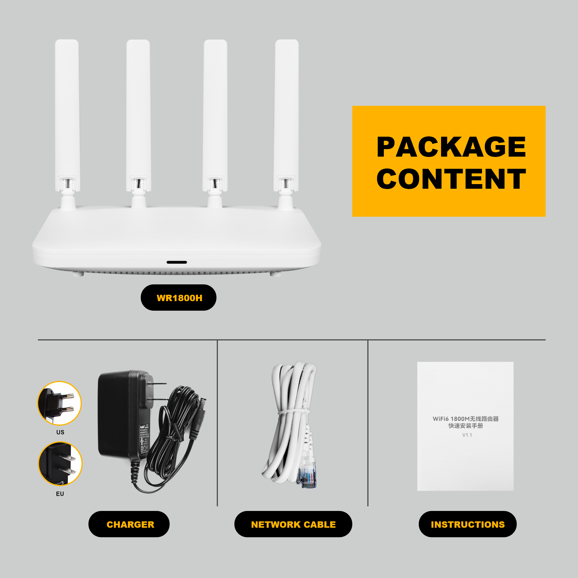 Hot Sales WR1800H Home WiFi Router AX1800 Gigabit Port LAN WAN WiFi Network 2.4G/5G IPv4 IPv6 Wireless Router Wifi