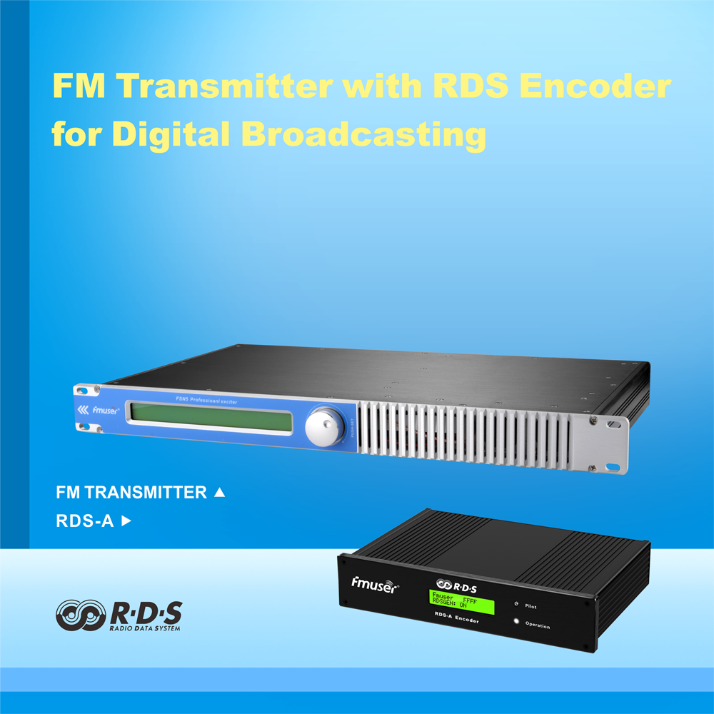 FMUSER FMT5.0-50L 50W Radio Broadcast Long Range FM Transmitter + RDS Encoder +DP100 Dipole Antenna for Radio Station