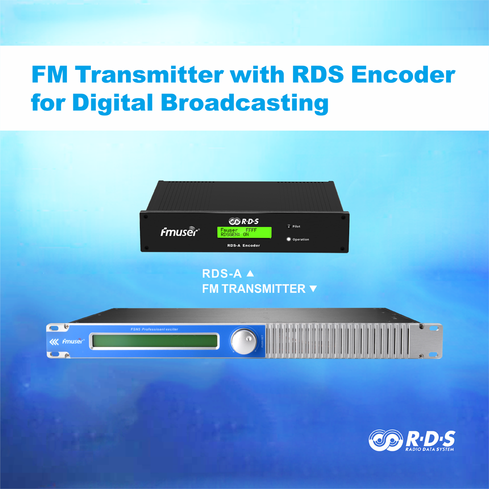 FMUSER FMT5.0-50L 50W Radio Broadcast Long Range FM Transmitter + RDS Encoder +DP100 Dipole Antenna for Radio Station