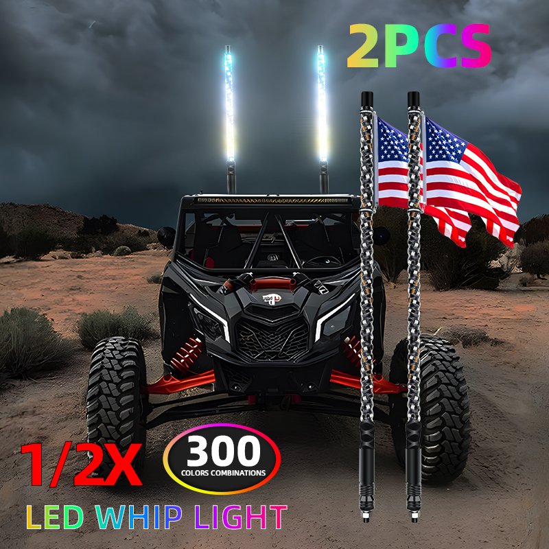 Flexible Bright Car RGB Antenna 2 ft 3 ft 4 ft 5 ft 6 ft Led Whip Lights for ATVS UTV RZR Can Am Polaris SXS