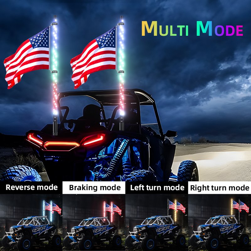 Flexible Bright Car RGB Antenna 2 ft 3 ft 4 ft 5 ft 6 ft Led Whip Lights for ATVS UTV RZR Can Am Polaris SXS