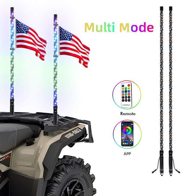 Flexible Bright Car RGB Antenna 2 ft 3 ft 4 ft 5 ft 6 ft Led Whip Lights for ATVS UTV RZR Can Am Polaris SXS