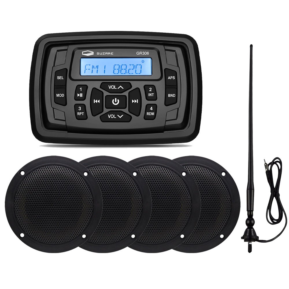 Marine Radio Waterproof Stereo Audio Media Receiver Car MP3 Player+4Inch Waterproof Speakers+AM FM Antenna for RV ATV Yacht