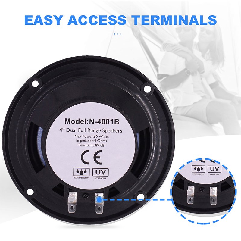 Marine Radio Waterproof Stereo Audio Media Receiver Car MP3 Player+4Inch Waterproof Speakers+AM FM Antenna for RV ATV Yacht
