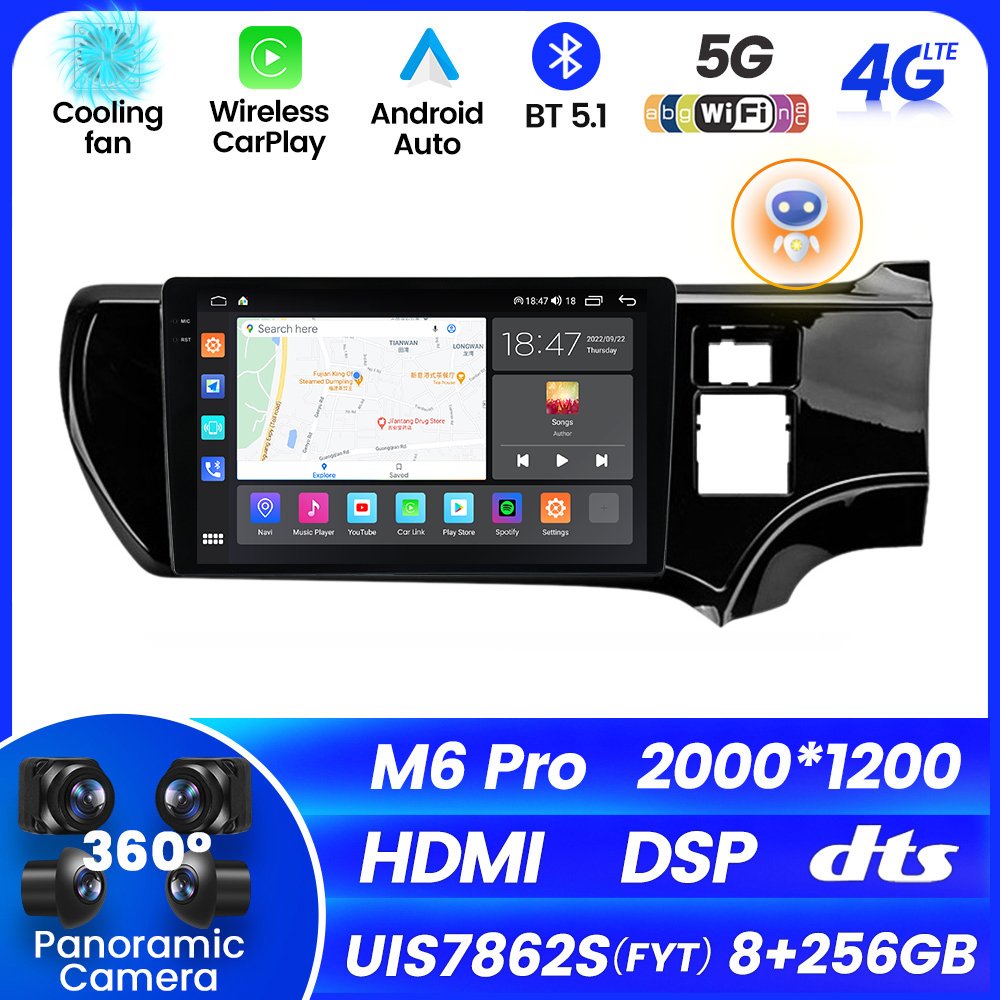 M6 PRO Android 12 2K QLED Screen Car Gps tracker for Toyota Aqua 2011-2017 Smart Car Audio Display Boards