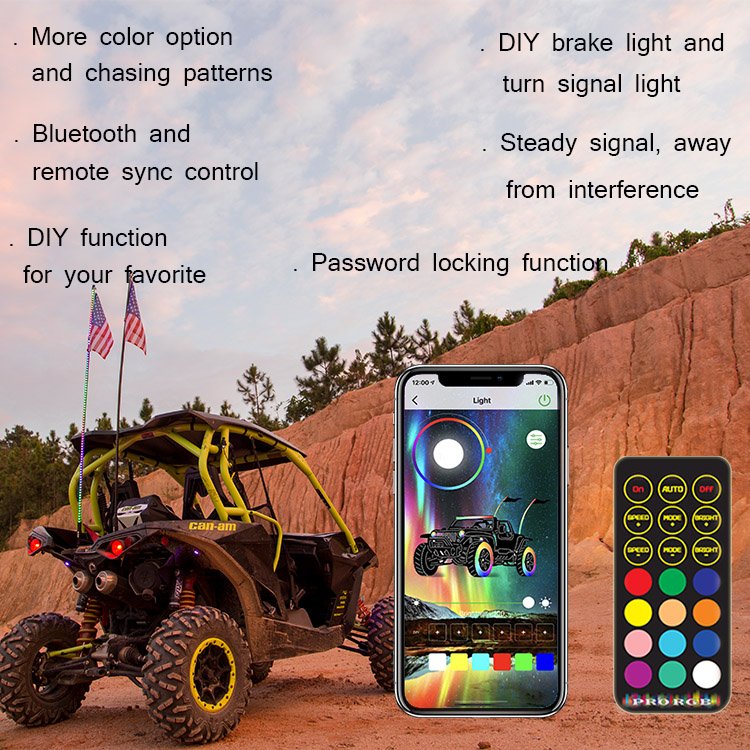 4ft High Quality Brightest Chasing Colors LED Light Whip Spiral LED Buggy Whip Antenna Flag for ATV/UTV/Truck/Polaris RZR