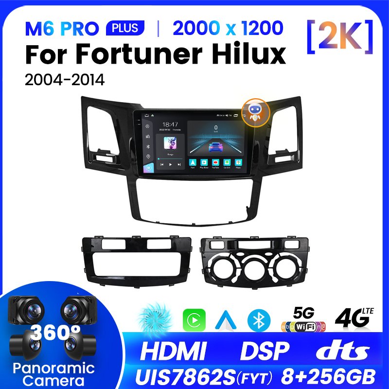 MEKEDE M6 PRO Radio De Coche Android Car Mp3 Player Car Accessories Touch Screen for Toyota Fortuner Hilux 2004 2014 Black