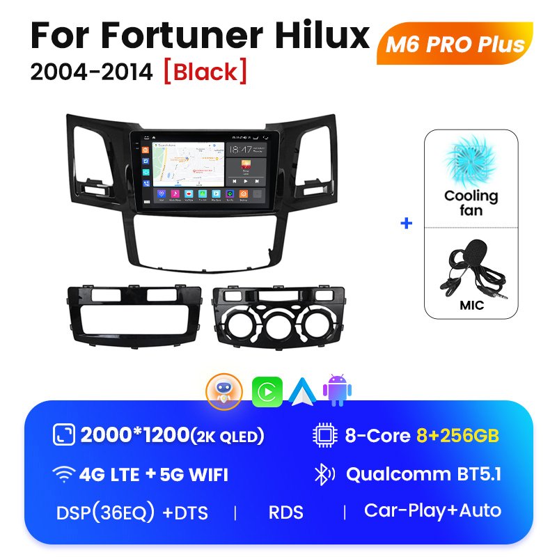 MEKEDE M6 PRO Radio De Coche Android Car Mp3 Player Car Accessories Touch Screen for Toyota Fortuner Hilux 2004 2014 Black