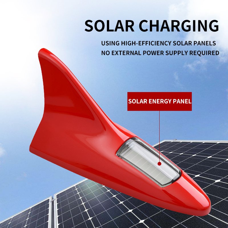 Car Decorative Lights Solar Shark Fin Antenna Roof Tail Modification Light Anti-collision 8 Leds Warning Flash Tail Light