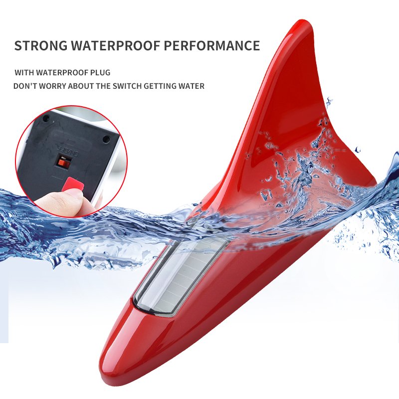 Car Decorative Lights Solar Shark Fin Antenna Roof Tail Modification Light Anti-collision 8 Leds Warning Flash Tail Light