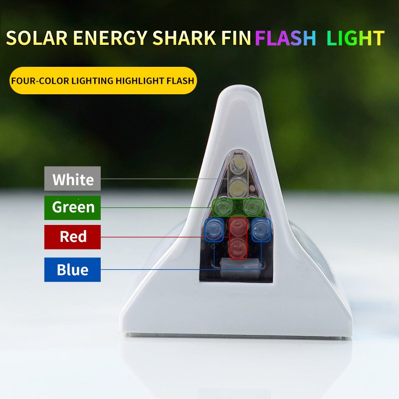 Car Decorative Lights Solar Shark Fin Antenna Roof Tail Modification Light Anti-collision 8 Leds Warning Flash Tail Light