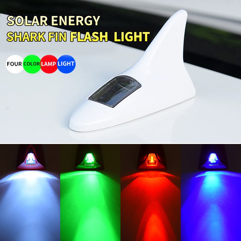 Car Decorative Lights Solar Shark Fin Antenna Roof Tail Modification Light Anti-collision 8 Leds Warning Flash Tail Light