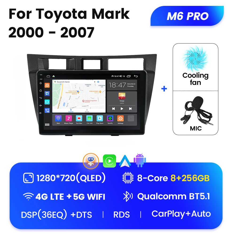 M6 PRO/PRO PLUS Android 12 2K QLED Car Led Screen for Toyota Mark 2000-2007 Car-play+auto Car Radio