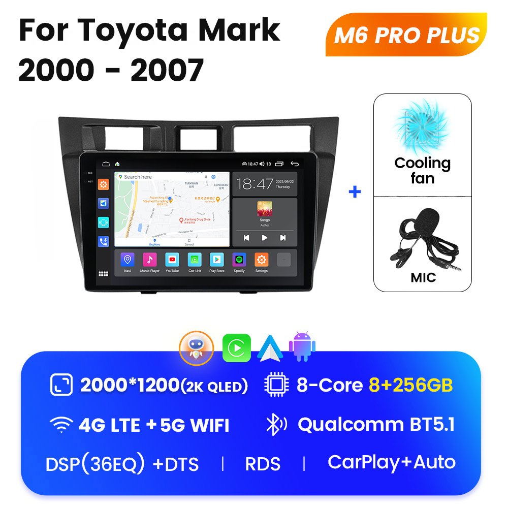 M6 PRO/PRO PLUS Android 12 2K QLED Car Led Screen for Toyota Mark 2000-2007 Car-play+auto Car Radio