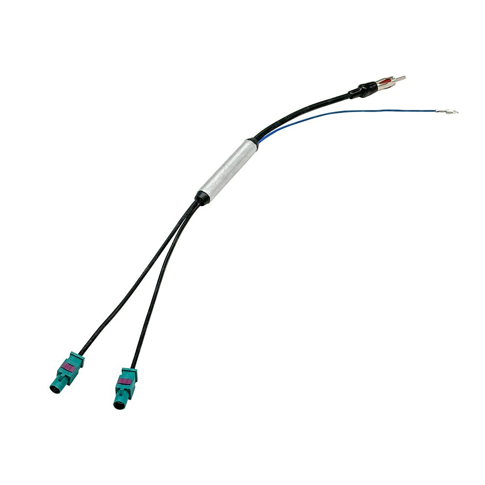 Car Radio Antenna Adapter Cable Dual FAKRA to AM/FM Coax Plug Male for Audi VW GPS Navi DVD Stereo Head Unit Signal Amplifier
