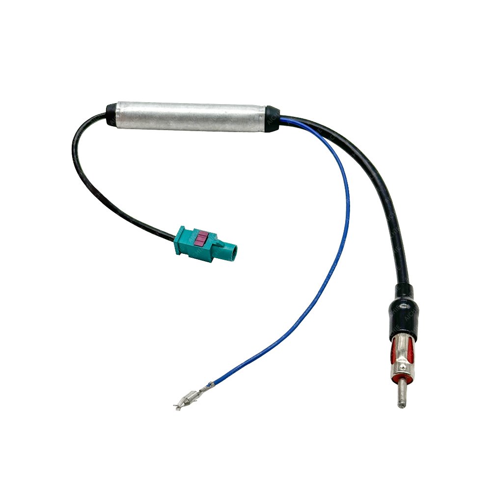 Car Radio Antenna Adapter Cable Dual FAKRA to AM/FM Coax Plug Male for Audi VW GPS Navi DVD Stereo Head Unit Signal Amplifier