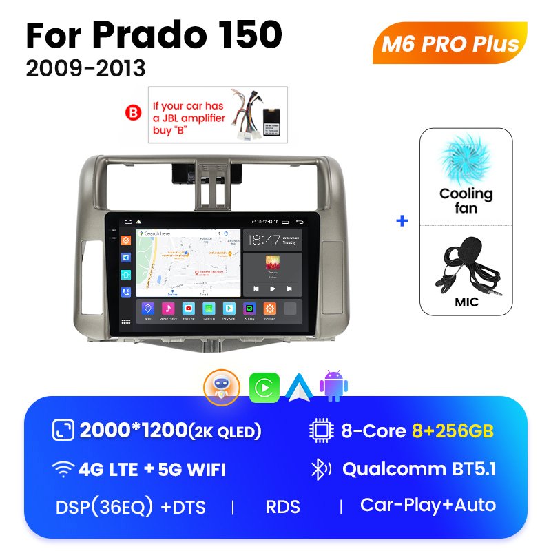MEKEDE M6 PRO Radio De Coche Android Car Mp3 Player Car Accessories Touch Screen for Toyota Prado 150 2009 2013 AB BT GPS