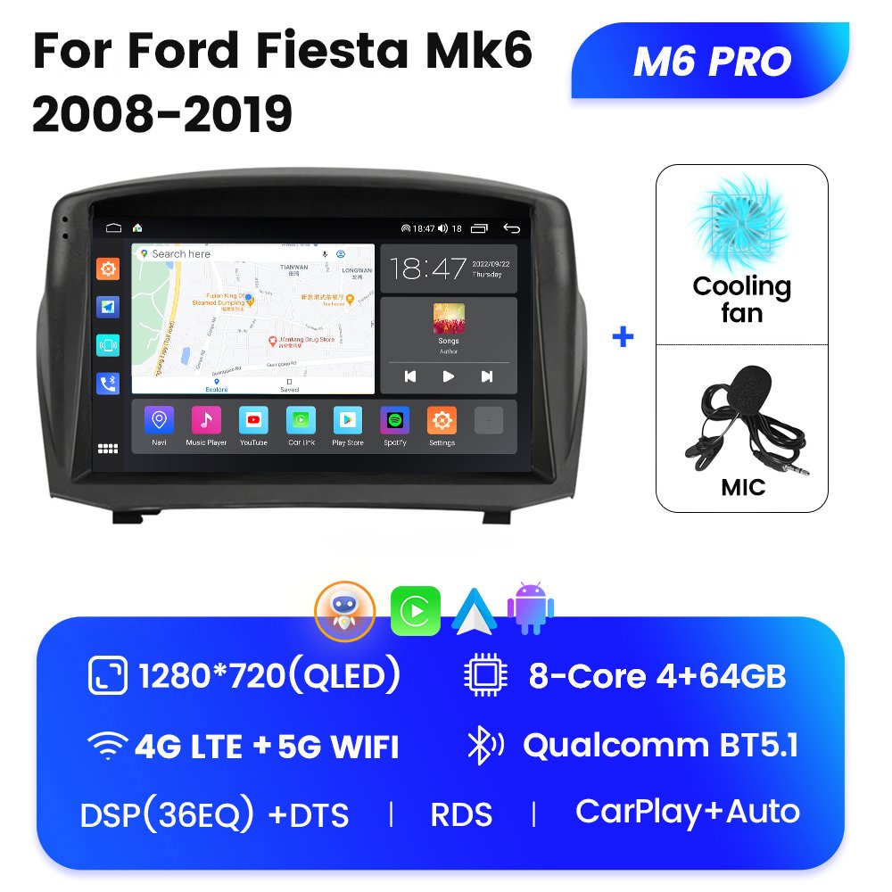 M6 PRO Dashboard Screen Car Universal for Ford Fiesta Mk6 2008-2019 Guangzhou Car Radio Radio Gps Android
