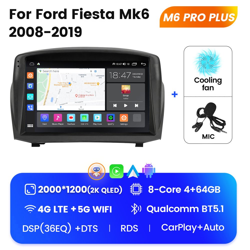 M6 PRO Dashboard Screen Car Universal for Ford Fiesta Mk6 2008-2019 Guangzhou Car Radio Radio Gps Android