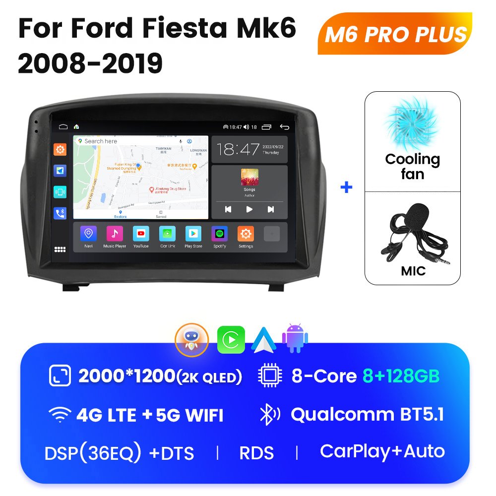 M6 PRO Dashboard Screen Car Universal for Ford Fiesta Mk6 2008-2019 Guangzhou Car Radio Radio Gps Android