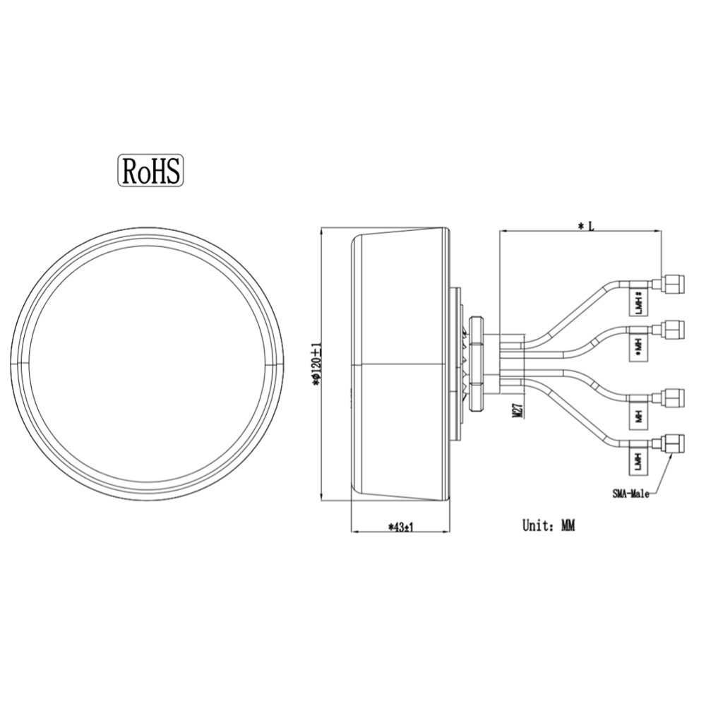 698-5000mhz 4 in 1 4G 5G lte wifi bt antenne Waterproof IP67 screw mounting 4x4 mimo 5g antenna