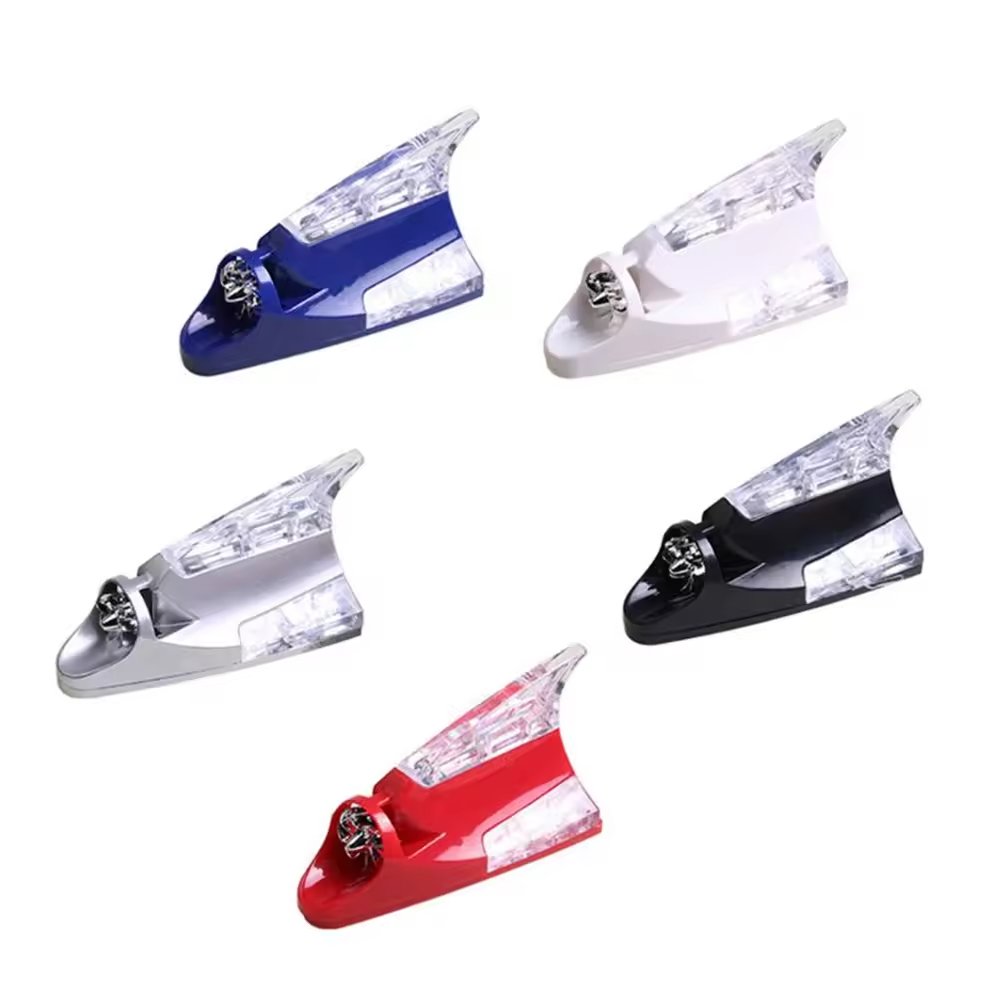 Car Truck Wind Powered Led Light Roof Antenna Shark Fin Safe Warning Flash Lamp