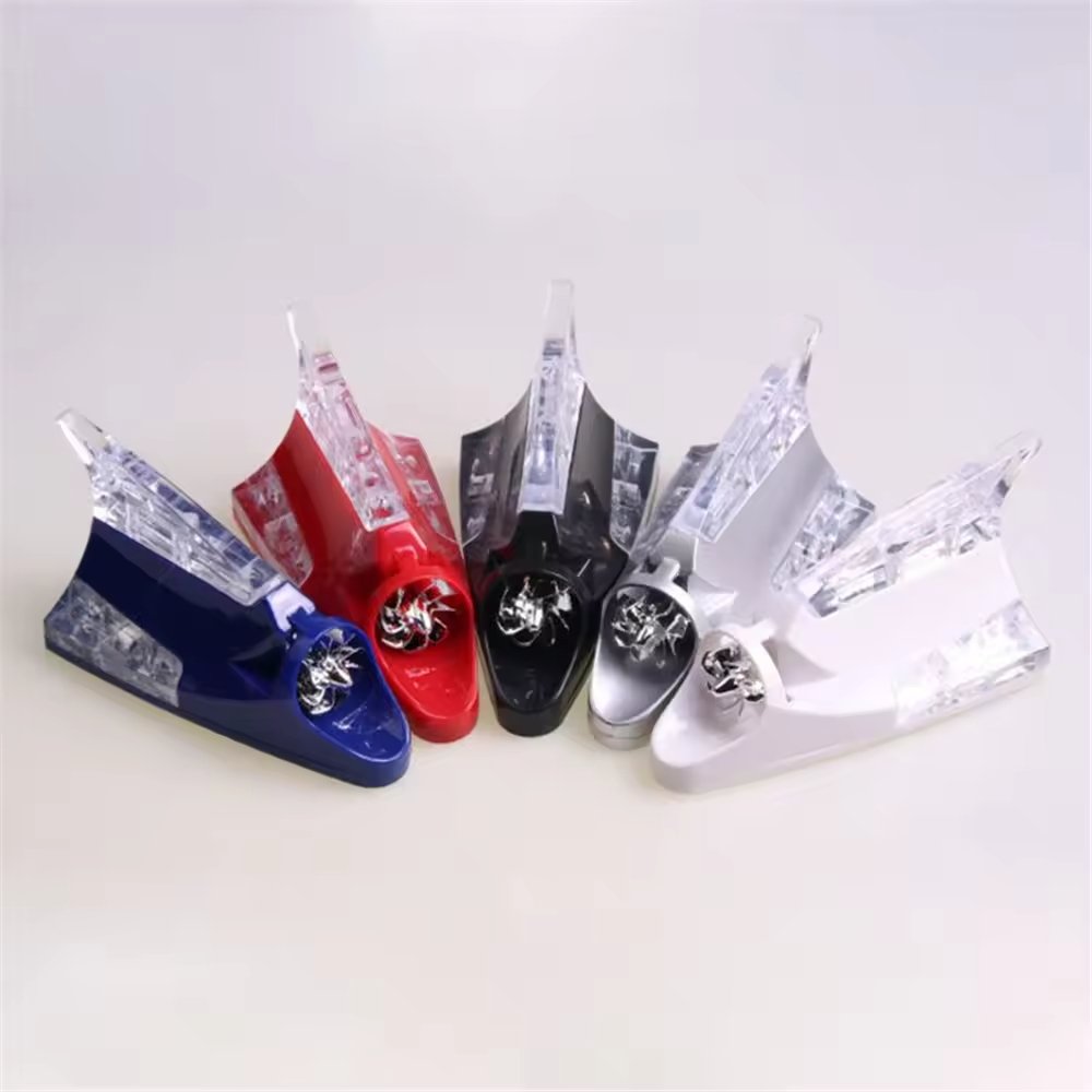 Car Truck Wind Powered Led Light Roof Antenna Shark Fin Safe Warning Flash Lamp