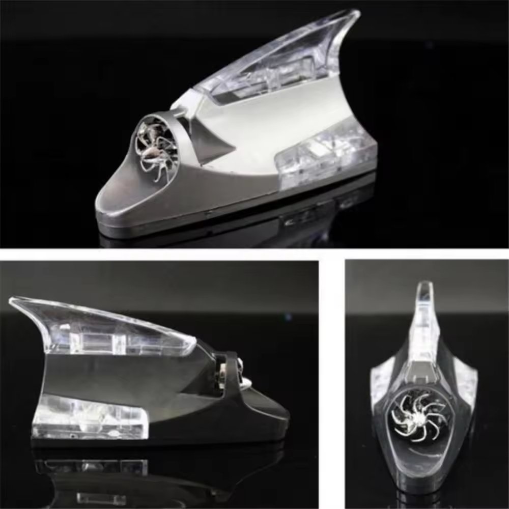 Car Truck Wind Powered Led Light Roof Antenna Shark Fin Safe Warning Flash Lamp