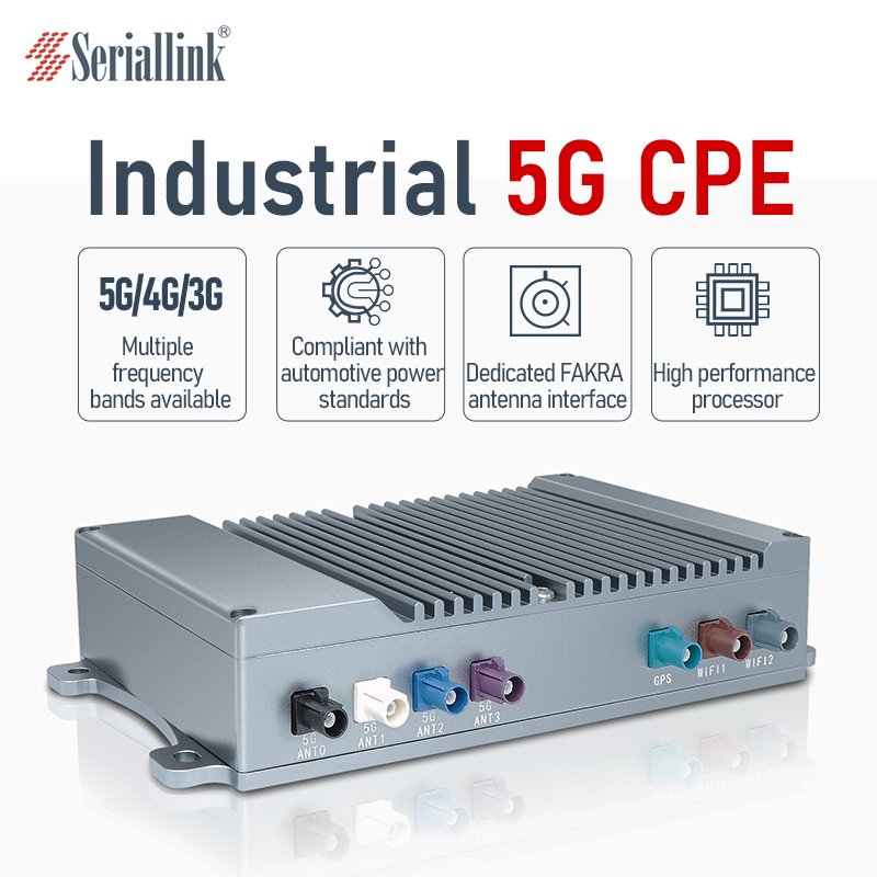 SERIALLINK 5G CPE Wireless Router for Cars With 4x M12-A Ethernet Ports 4x 5G +2x 2.4G/5.8G WIFI6+1 GPS antenna interface IP67