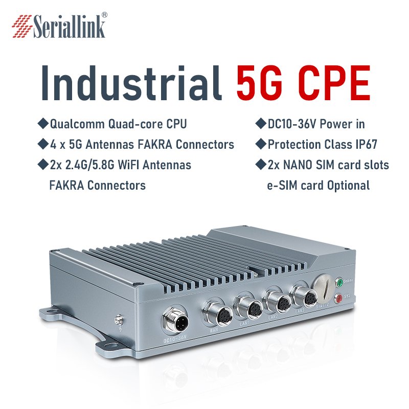 SERIALLINK 5G CPE Wireless Router for Cars With 4x M12-A Ethernet Ports 4x 5G +2x 2.4G/5.8G WIFI6+1 GPS antenna interface IP67