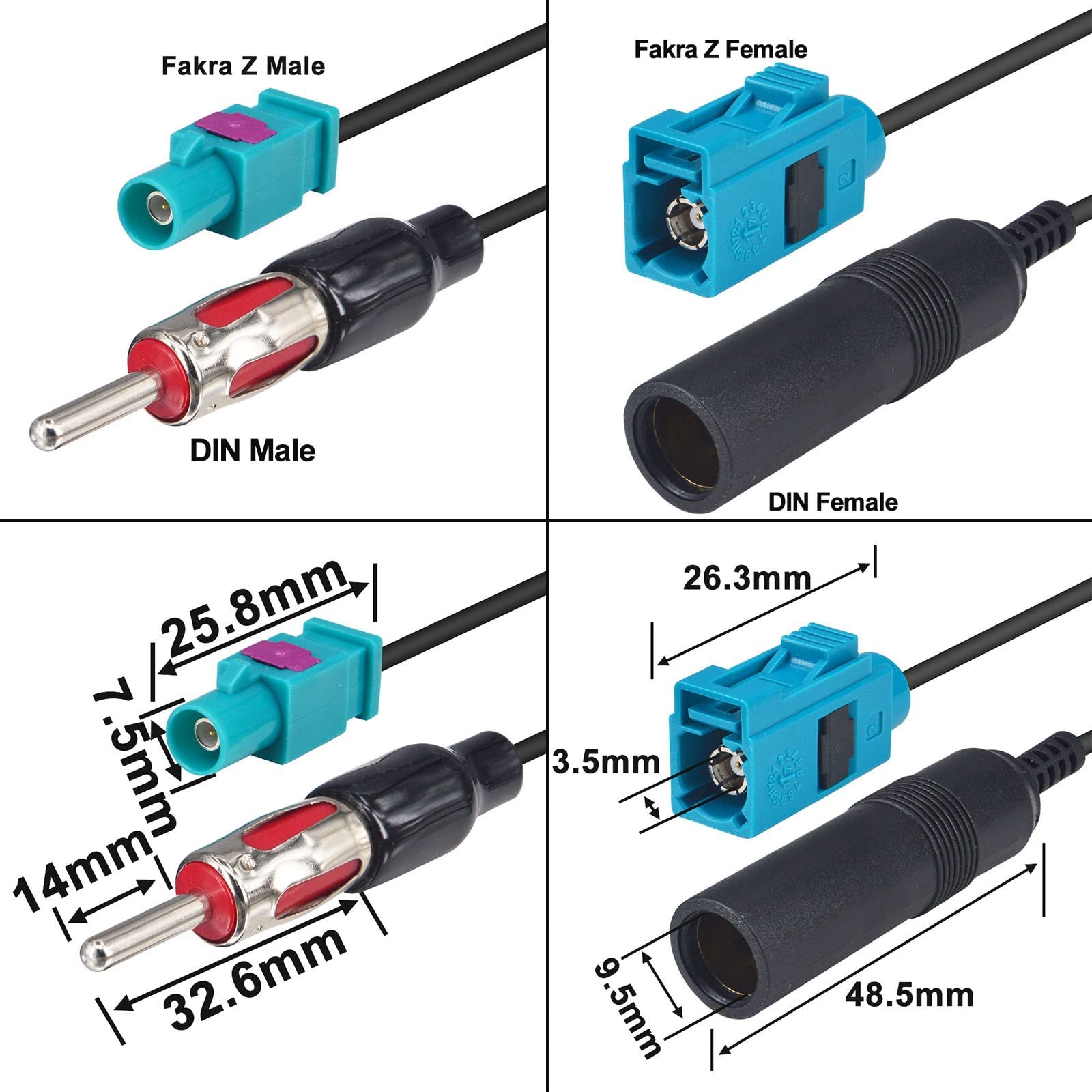 Car Antenna Universal Vehicle Radio Stereo AM & FM Antenna Cable Fakra Z Male Female to DIN Plug Cable for Car HD Radio Head