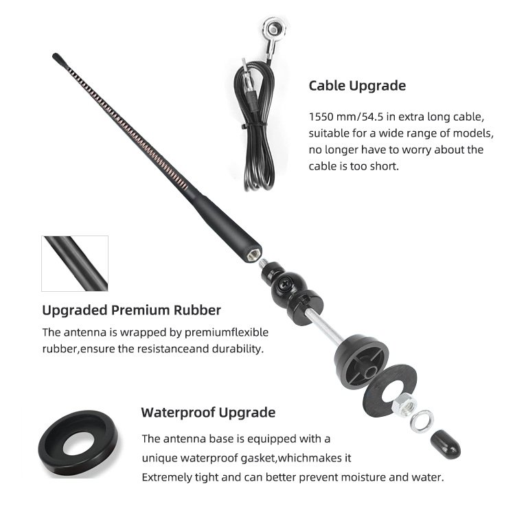 Heavy-Duty VHF/UHF Omnidirectional Waterproof Screw Mount Radio Antenna with DIN Plug & RG58 Cable for AM/FM Vehicle Radio