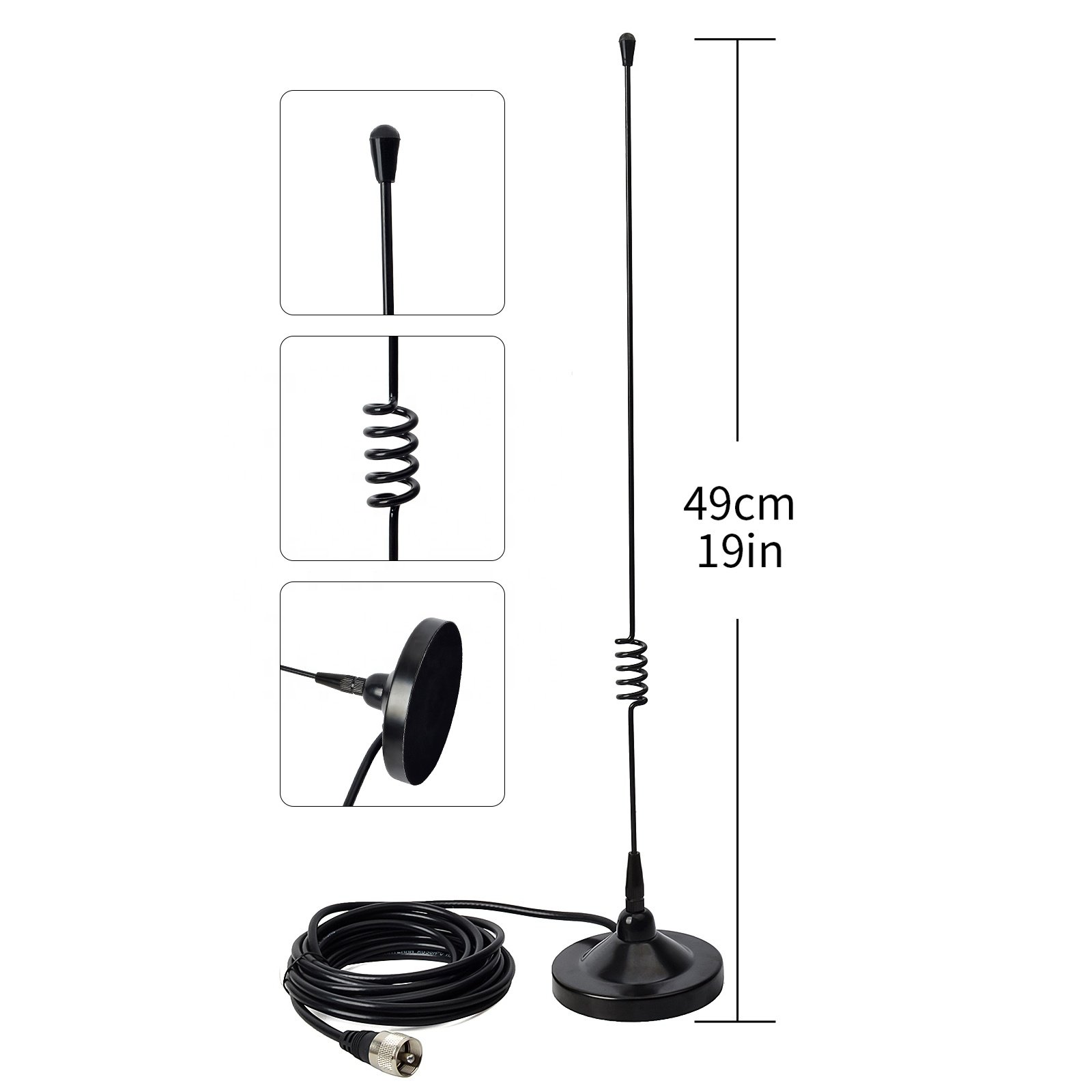 HYS Dual band Mobile 2m/70cm VHF/UHF Ham Radio 136-174&400-470Mhz Magnet Base Antenna with Magnetic Base
