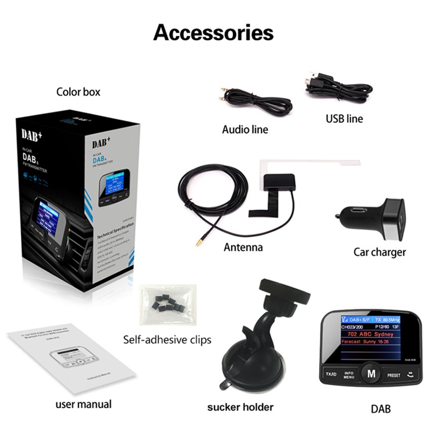 Car Radio Hands Free Calling Car Stereo Auto DAB FM Universal in Car Adaptor DAB DAB+ Digital Radio With FM + Antenna