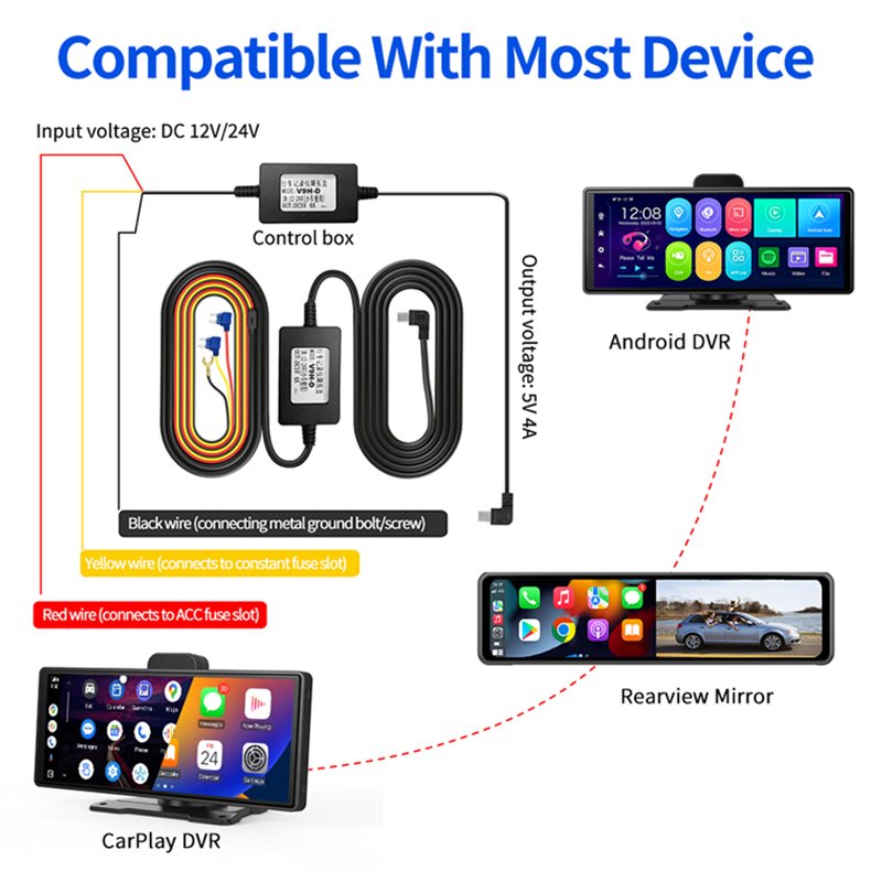 Fine Design Custom logo Buck Line 24h Monitoring Low MOQ FM Rearview Mirror Video Recorder