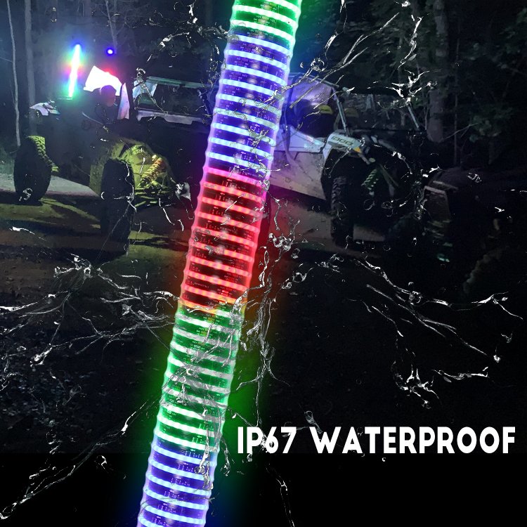 Remote RF APP Control RGB Sprial Luz Led Antena 2FT 3FT 1.75 Inch Hyper Fatty Led Whip Light for Polaris RZR UTV