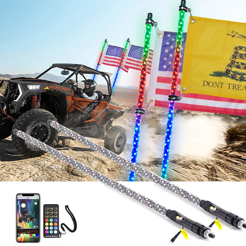 Universal Antennas for Truck Rgb Chasing Flag Led Whip Light Flexible Atv 4X4 Whips Utv Atv Accessories Can Am X3 Maverick