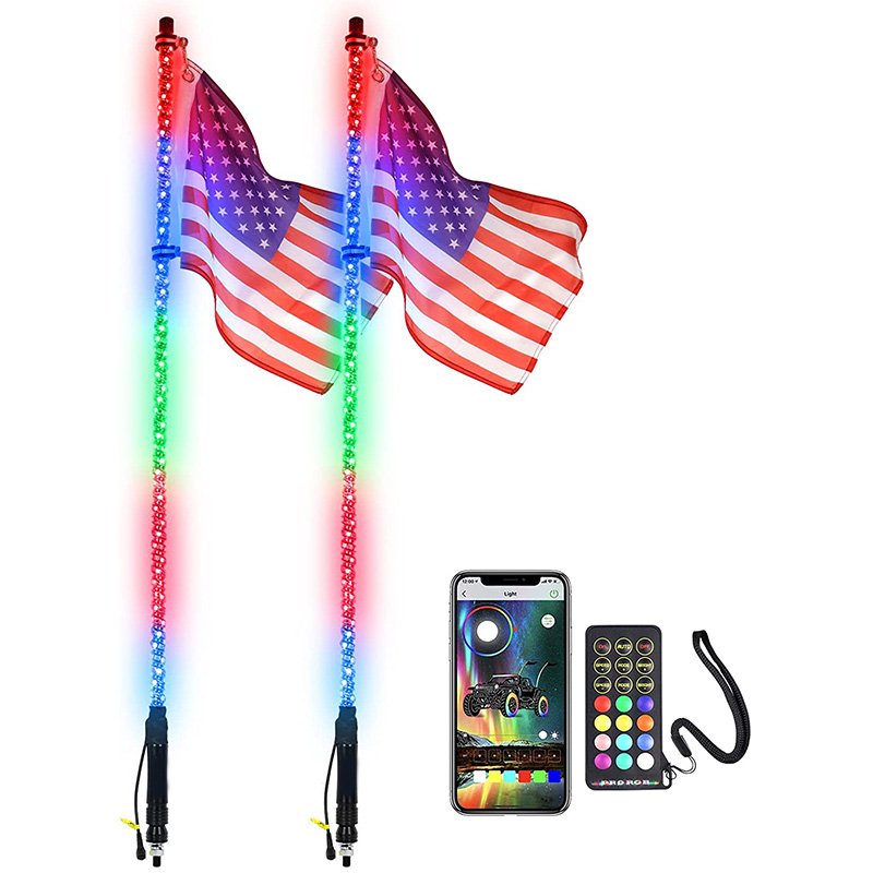 Universal Antennas for Truck Rgb Chasing Flag Led Whip Light Flexible Atv 4X4 Whips Utv Atv Accessories Can Am X3 Maverick