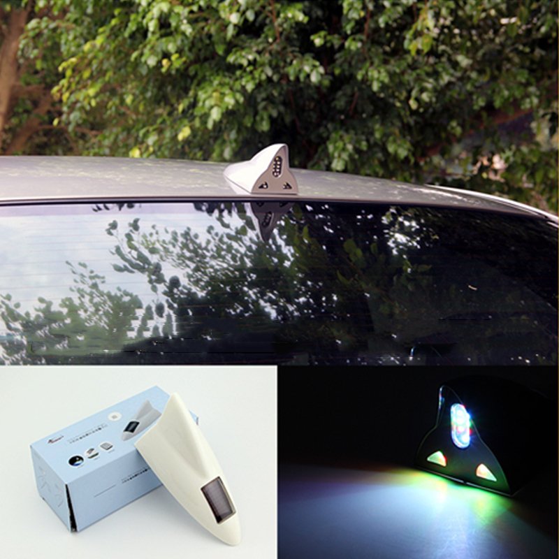 Remote Control Solar Car Antenna Shark Fin Roof Flashing Light Auto 10 LED Warning Light Accessories