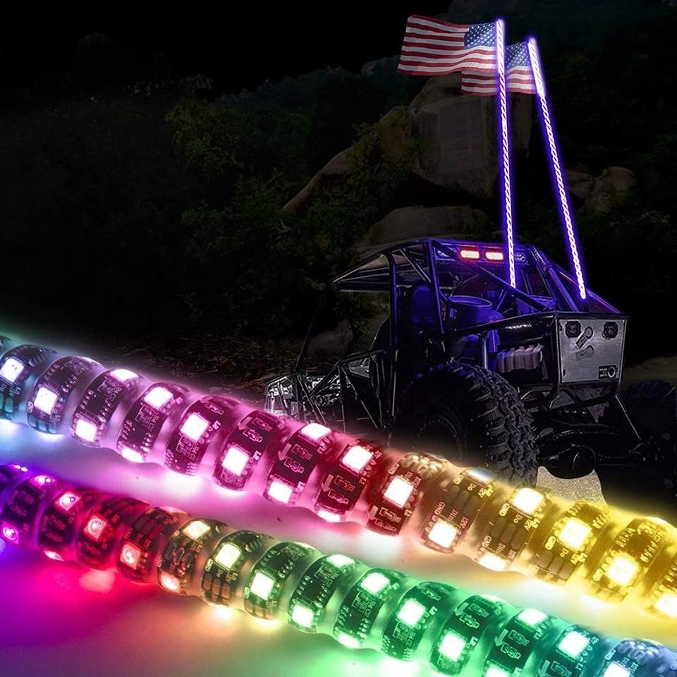 ATV UTV 2/ 3/4/5ft Flag Light Antennas Blue-tooth Control LED Flag Whip Light for Offroad ATV RZR SXS Buggy