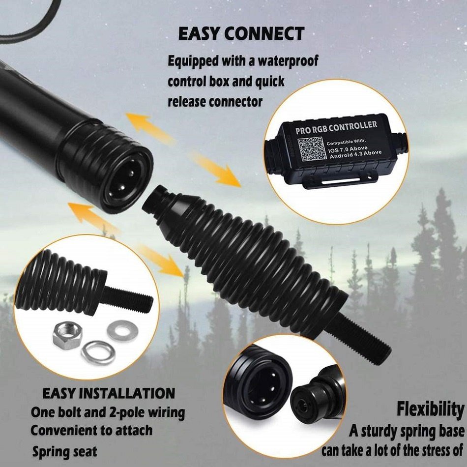 ATV UTV 2/ 3/4/5ft Flag Light Antennas Blue-tooth Control LED Flag Whip Light for Offroad ATV RZR SXS Buggy