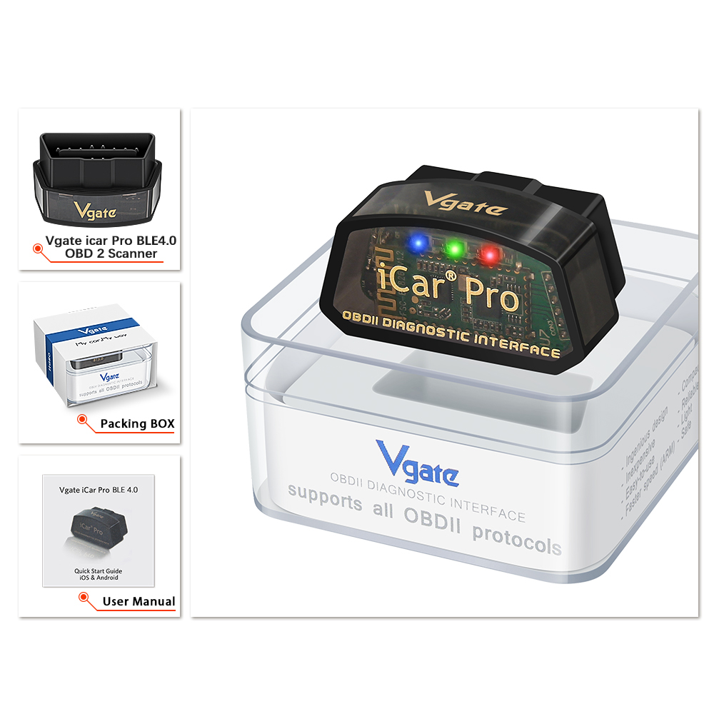 Vgate ICar Pro OBD2 ELM327 BT-Compatible 4.0 ICar2 for Android/IOS ODB2 Car Diagnostic Tool Elm 327 OBD 2 Scanner Auto