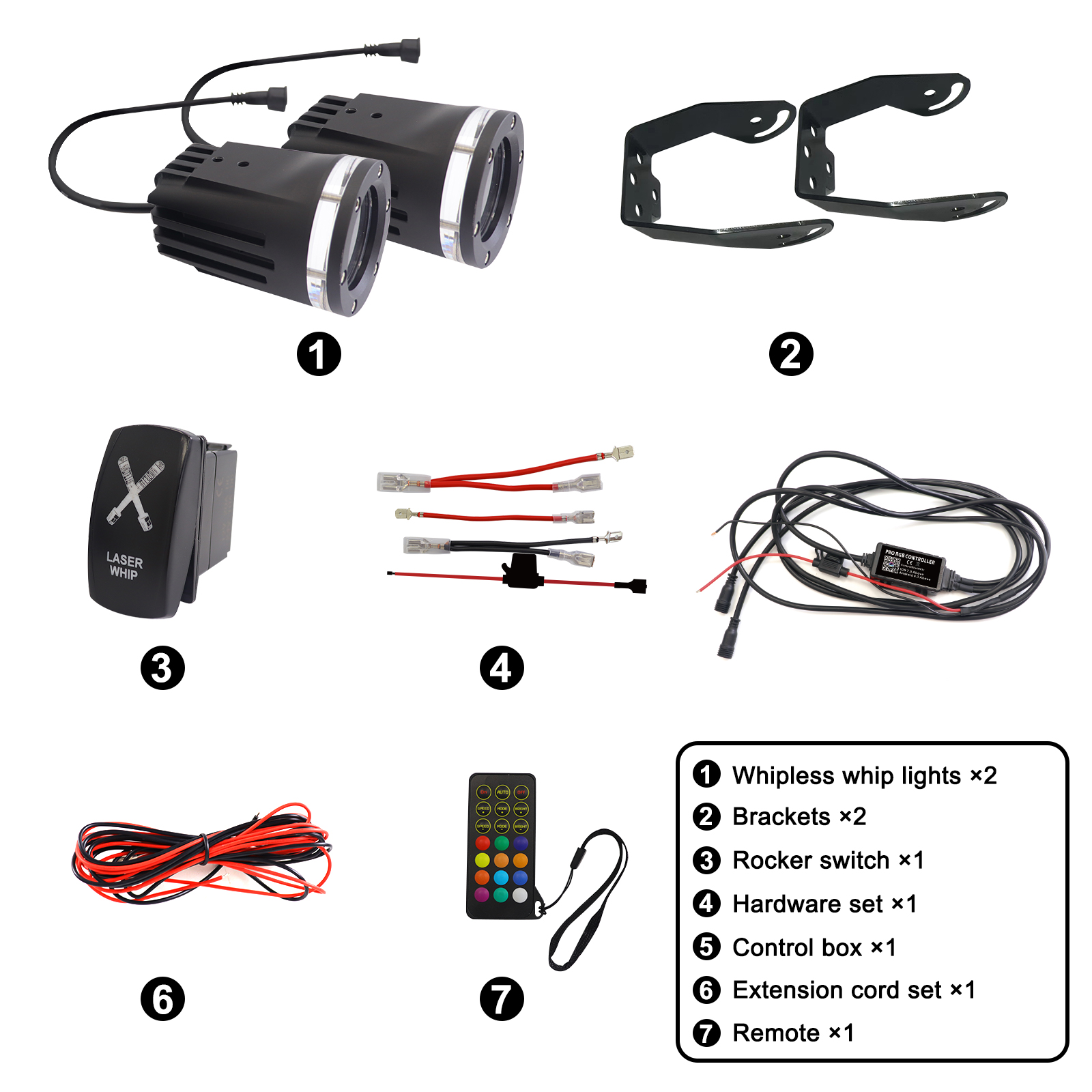 Whipless Whip Lights with Switch & Remote RGB Chase Light Antenna LED Laser Light for UTV ATV RZR Can Am Dune Buggy Truck Boat