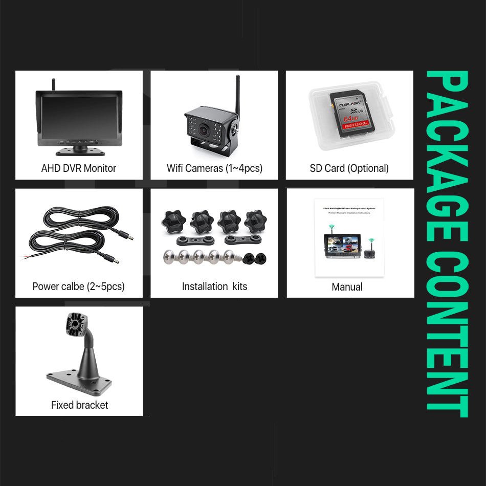 Wireless 2 Channels Rearview Car Camera With 10.1 Inch Monitor AI BSD Camera System for Truck RV Forklift