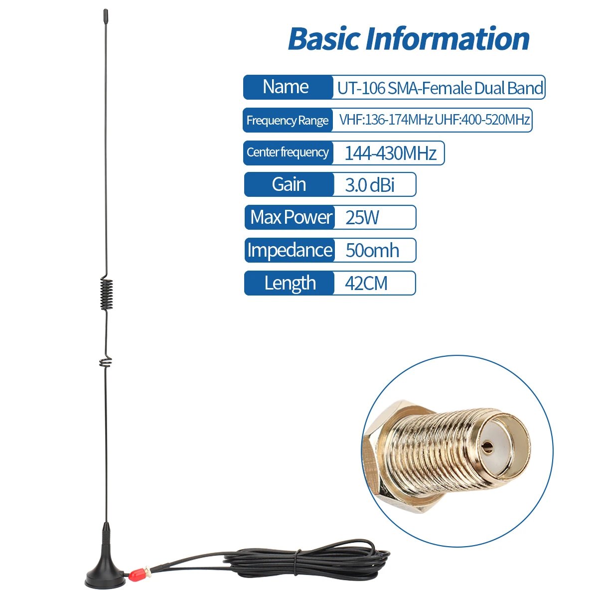 BAOFENG UT-106UV Vehicle Mounted Walkie Talkie Car Antenna For BAOFENG Radio UV-5R BF-888S UV-82 UV-9R Plus Ham Two Way Radio