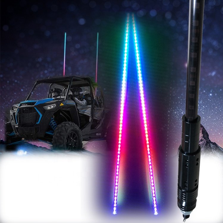 Dream Color 2-6 Foot LED Whip Antenna Light With Smoked Black Pole and Standard Flag for Polaris RZR 1000 Can Am UTV ATV Buggy
