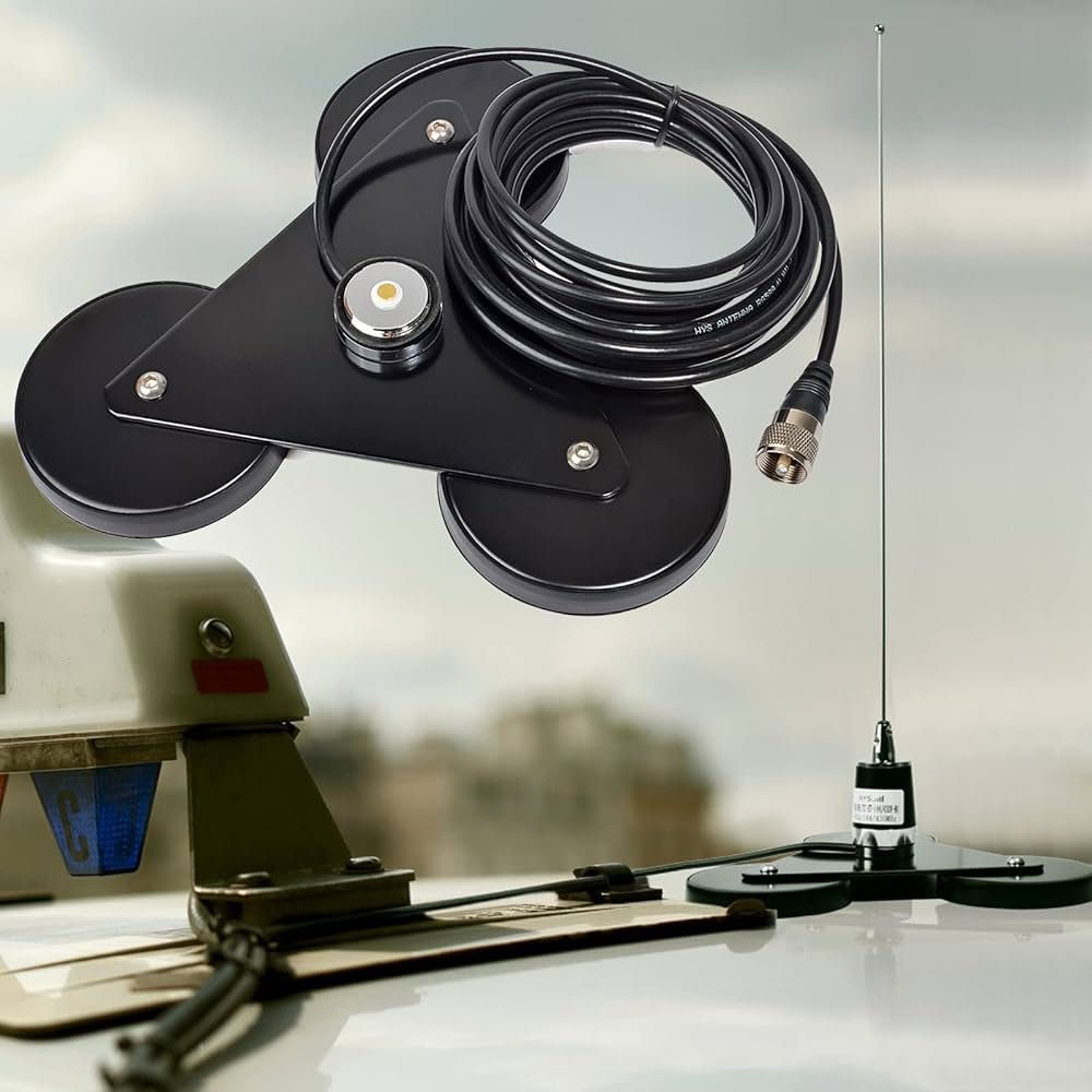 Strong SO239 Tri-Magnet Antenna Magnetic Mount 3*diameter 90mm with 4.5M Coaxial Cable for HF/VHF/UHF/CB Mobile Radio Antenna